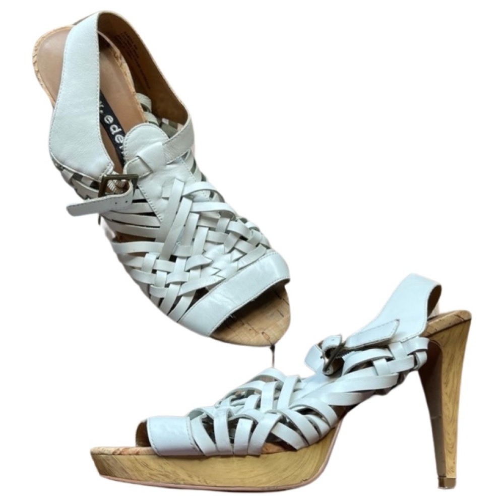 LIBBY EDELMAN Leather Braided Sandal Peep Toe Heels White size 8